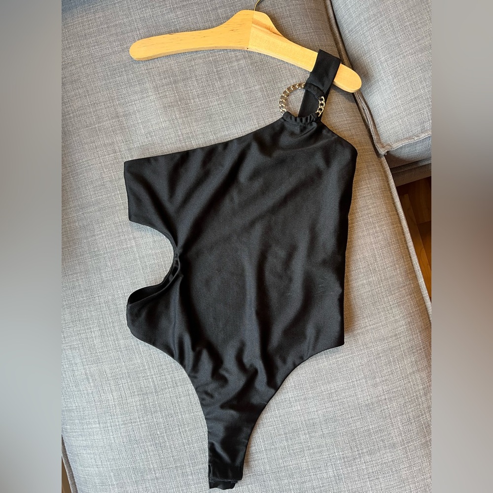 One Shoulder Black Bodysuit - Endles Blue by simons